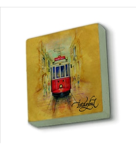 Nostaljik Tramvay Baskılı Doğaltaş  Magnet(KRT-045)Buzdolabı Süsü