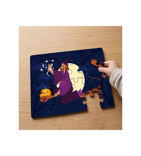 Cadılar Bayramı - Süpürgeli Cadı Tasarımlı 24 Parça Ahşap Çocuk Puzzle MPK0518