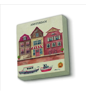 Amsterdam Görseli Baskılı Doğaltaş  Magnet(KRG-018)Buzdolabı Süsü