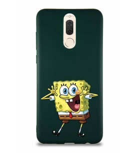 Huawei Mate 10 Lite Soft Premier Kapak Sünger Bob Tasarımlı Silikon Kılıf - Yeşil (Şeffaf)