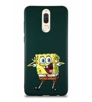 Huawei Mate 10 Lite Soft Premier Kapak Sünger Bob Tasarımlı Silikon Kılıf - Yeşil (Şeffaf)