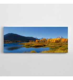Göl Dağlar ve Ağaçlar Manzara Panoramik Kanvas Tablo