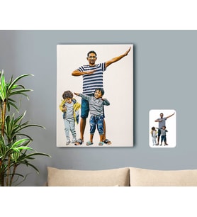 BK Gift Kişiye Özel Tam Boy Baba ve Oğullar Karikatürlü Kanvas Tablo 50x70cm-1