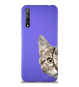 Huawei Y8P Soft Premier Kapak Catface Tasarımlı Silikon Kılıf - Mor (Şeffaf)
