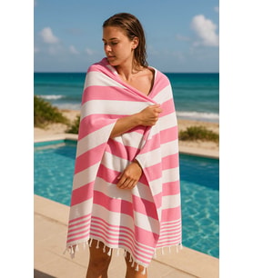 Mimoza Unisex Peştemal Plaj Havlusu 100x180 Cm %100 Pamuklu Soft Pembe-Açık Pembe