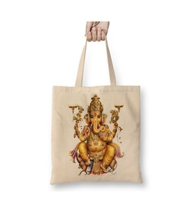 Hint Mitolojisi Ganesha Hinduizm Beyaz Bez Çanta Uzun Saplı Alışveriş Çantası Plaj Çantası