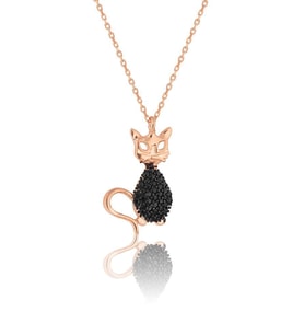 925 Ayar Gümüş Zirkon Taşlı Kedi Küpe (Rose)