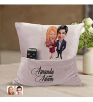 BK Gift Kişiye Özel Sevgililer Karikatür Tasarımlı Organizer Kumanda ve Atıştırmalık Cepli Pembe Kırlent Yastık-94 Arkadaşa Hediye, Cepli Yastık
