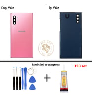 Samsung Note 10 Plus Pembe Arka Pil Kapağı Batarya Kapağı Lazer Kesim + Yapıştırıcı ve Vida Seti