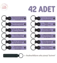 Öğrencilere Okul Hatırası 42'li Set, İsim Yazılabilir Deri Hediyelik Anahtarlık, Mor Menekşe & Laci (Lila - Mor)