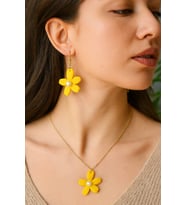 Yellow Daisy El Yapımı İncili Sarı Tasarım Küpe ve Kolye Seti