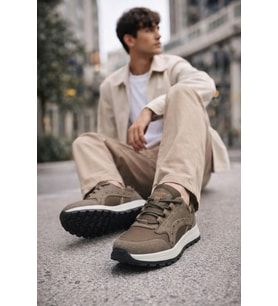 Erkek Kahverengi Spor Ayakkabı Rahat Yumuşak Taban Kaymaz Günlük Bağcıklı Sneaker RYT