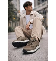 Erkek Kahverengi Spor Ayakkabı Rahat Yumuşak Taban Kaymaz Günlük Bağcıklı Sneaker RYT