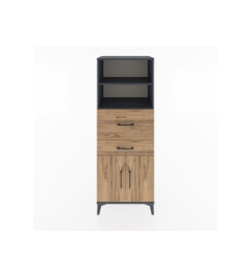 Hyperion Dolap 3 Raflı 2 Çekmeceli 2 Kapaklı 60x44x163 Antrasit-Çam