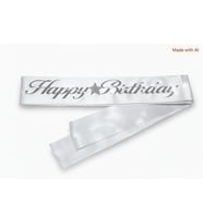 Kumaş Kuşak Happy Birthday Beyaz - Gümüş