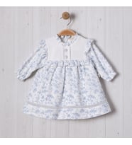 KADİFE FIRFIRLI DÜĞME DETAYLI BEBE KIZ ELBİSE (Mavi)