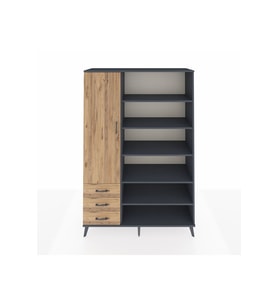 Hyperion Gardrop 9 Raflı 3 Çekmeceli 3 Kapaklı 132x44x195 Antrasit-Çam
