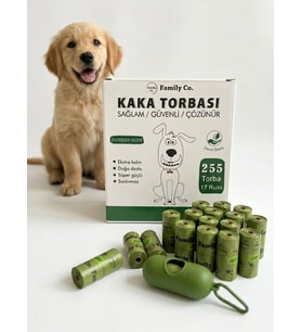 255 Adet Köpek Bakım Kaka Poşeti Kedi Köpek Kaka Poşeti Dışkı Torbası,Kaka Almak İçin Pratik Torba (17 Rulo x 15 Torba = 255 Torba + 1 Dispenser)