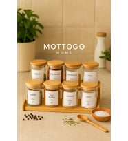 8'li Vakumlu Baharatlık Seti, Bambu, 200 ml, 2 Katlı Standli