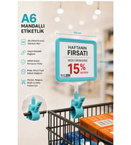 A6 Fiyatlık Mandallı Etiketlik Sepet Raf Askılık Fiyat Etiketi Çerçeveli Market Mağaza Turkuaz