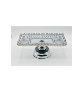 METAL AYAKLI GRİ KRİSTAL CAM SUNUMLUK TABAK