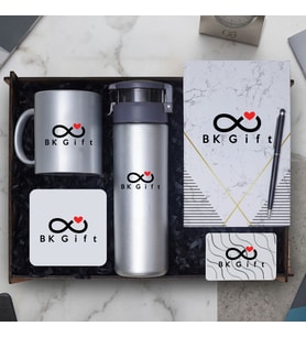 BK Kurumsal Promosyon Ahşap Kutu Hediye Seti (10 Adet) – Kupa, Matara, Defter, Kalem
