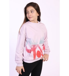 Toontoy Kız Çocuk Cepi Yazı Baskılı Sweatshirt (Açık Lila)