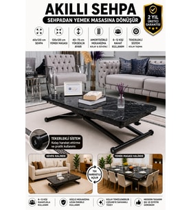 Home Üst Tabla Mdf Siyah Mermer Oval Köşe Alt Mekanizma Siyah Renk