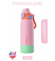 700 ML Tek Kapak Çift Kullanım Pipetli Rahat İçim Kulplu Paslanmaz Çelik Termos FFVGN1112-700ML