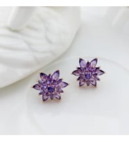 Vaoov  925 Ayar Gümüş Mor Taşlı Lotus Çiçeği Küpe (Rose)