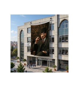 Kalpaklı Mustafa Kemal Atatürk Portresi Poster Bayrak Raşel Kumaş 6x9 metre ATA70