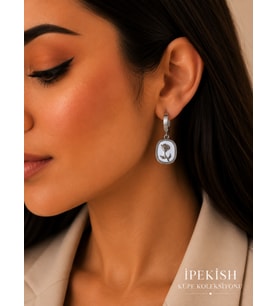İpekish Gül Figürlü Sallantılı Çelik Küpe Silver Renk Halka Model Günlük Şık Kadın Küpe