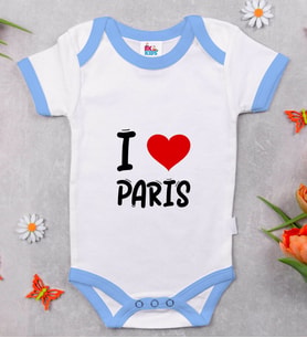BK Kids I Love Paris Tasarımlı Mavi Bebek Body Zıbın - Model 1