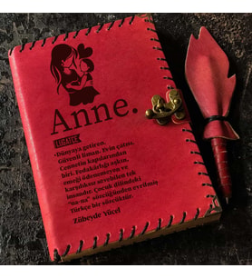 Lügatçe Anne İsme Özel Deri Defter (Fuşya)
