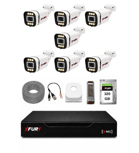 FURY 7 Kameralı 5MP Lens 1080P 6 Warm LED Renkli Gece Görüşlü Güvenlik Kamera Sistemi 320GB 1606