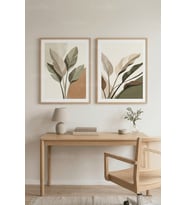 Minimalist Botanik Yaprak Desenli 2’li Ahşap Çerçeveli Tablo Seti