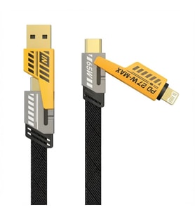 4in1 65W Hızlı Şarj Kablosu – Type-C to USB-A + Type-C to Lightning, 27W PD Destekli Çoklu Şarj Kablo (Çok Renkli)