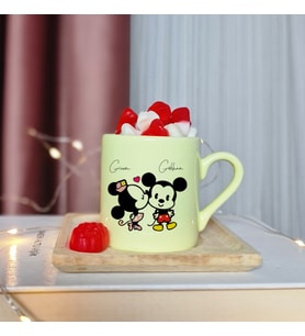 Mickey & Minnie Mouse Sevgili Eş Tasarımlı Kişiye Özel Sarı Türk Kahvesi Fincanı