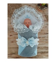 Triko Przm Haki Bebek Kundağı Unisex Bebek Dış Kundak Battaniyesi Hastane Çıkışı Kundak Battaniye (Mavi)