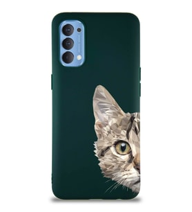 Oppo Reno 4 Soft Premier Kapak Catface Tasarımlı Silikon Kılıf - Yeşil (Şeffaf)