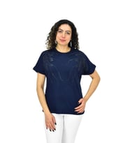 Kadın Yarım Kol Sıfıryaka Taşlı Likralı Tişöt  BGL-ST04655 (Lacivert)