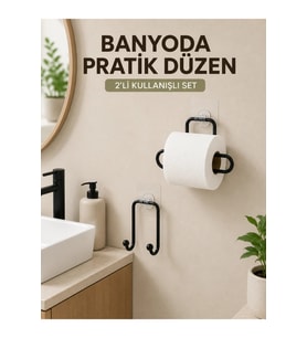 Yapışkanlı Tuvalet Kağıdı Tutucu ve Havlu Askısı 2’li Set