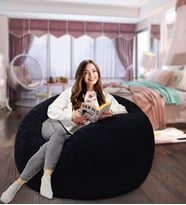 Peluş Oturma Puf (%100 Yerli) (Siyah)