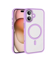 Coverzone iPhone 16 Plus ile uyumlu K?l?f Wireless ?arj �zellikli Metal buton Z-Krom MagSafe ile uyumlu ?effaf Transparan Double Color Silikon Kapak Pembe