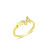 Gümüş altın yaldızlı zirkon taşlı üstten ayarlanabilir uçan kelebekler yüzük SGTL12226GOLD (Rose)