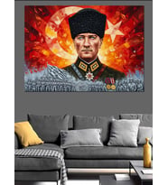 Türk Bayrağı Ve Kalpak Başlıklı Mareşal Mustafa Kemal Atatürk  Dekoratif Kanvas - Mdf Ahşap Tablo