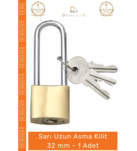 #AsmaKilit Yüksek Güvenlikli Çelik Gövde Korozyona Dayanıklı Profesyonel Sarı Uzun Asma Kilit 32 mm