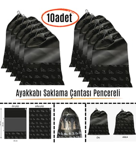 Pencereli Ayakkabı Saklama Çantası Askılı Dolap Çekmece Düzenleyici Seyahat Çantası Hurcu 10 Adet