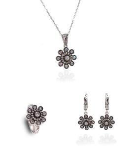 Taşlı Çiçek Set (Gümüş)