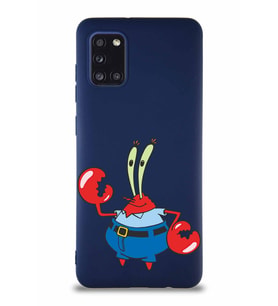 Samsung Galaxy A31 Soft Premier Kapak Bay Yengeç Tasarımlı Silikon Kılıf - Lacivert (Şeffaf)